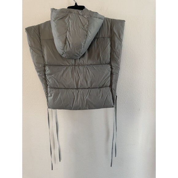 Women's Puffer Vest Jacket with Hoodie Open Side Tie Y2k Xlarge gray puffer vest - Picture 8 of 11